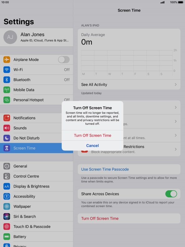 Press Turn Off Screen Time.