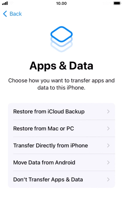 Press Don't Transfer Apps & Data and follow the instructions on the screen to finish the activation.