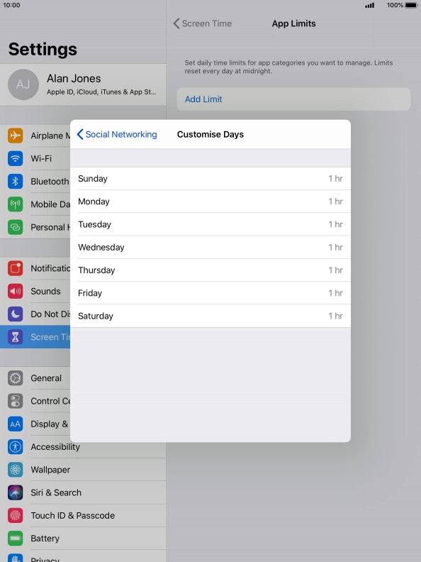 Press the required days.