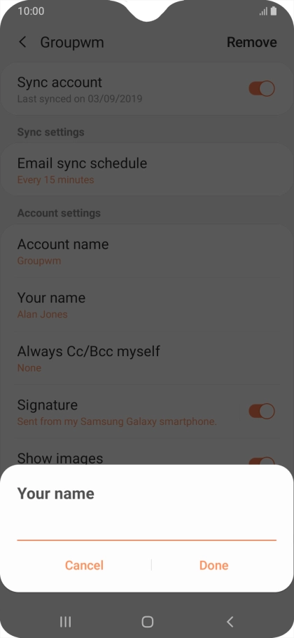 Key in the required sender name and press Done.