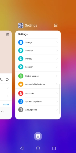To end one running application, slide your finger upwards on the required application.
