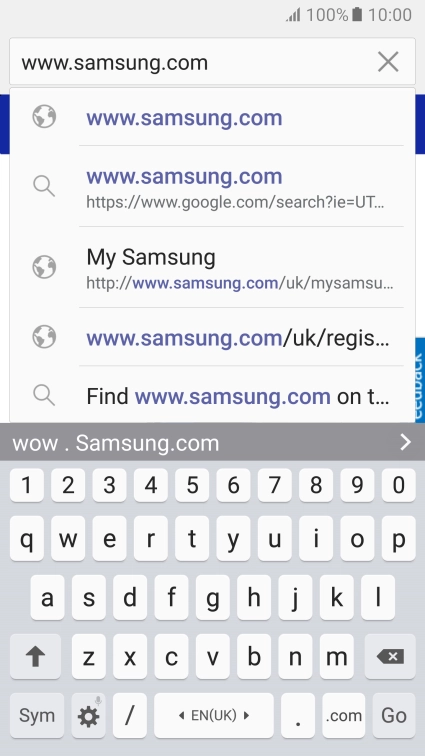 Key in the address of the required web page and press Go.