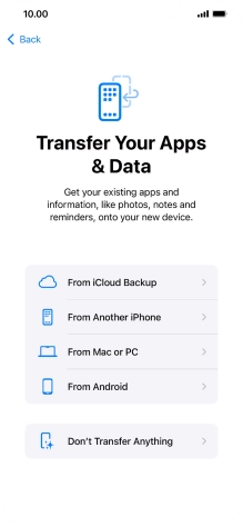 You can transfer content from an Android phone when your phone is activated for the first time and after a factory reset. When this screen is displayed, your phone is ready to transfer content from an Android phone.