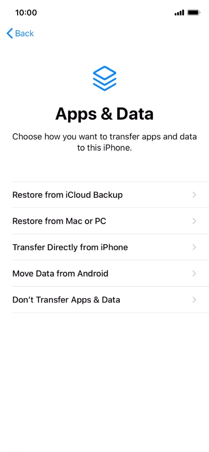 Press Don't Transfer Apps & Data and follow the instructions on the screen to finish the activation.