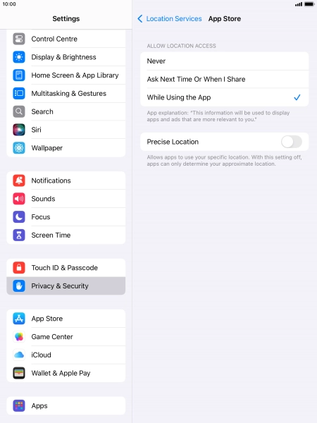 Press the required setting to turn the function on or off.