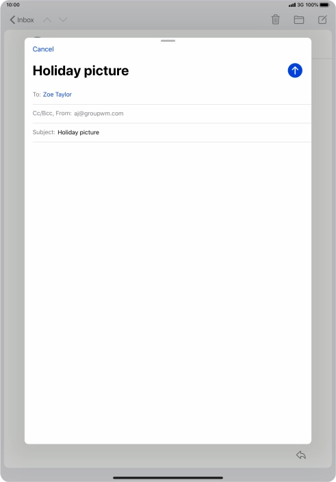 Press the text input field and write the text for your email message.