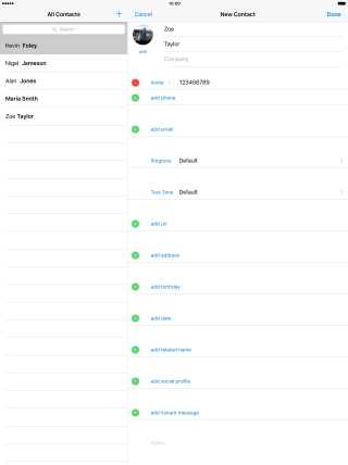 Press the field next to the phone number.
