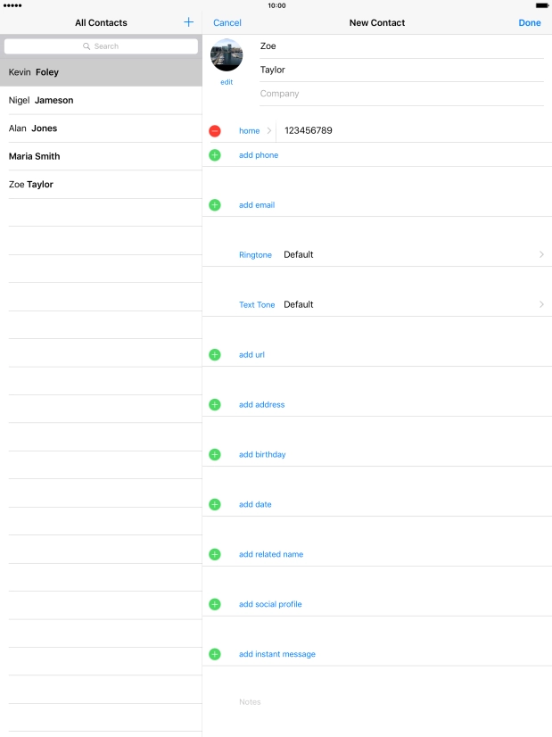Press the field next to the phone number.