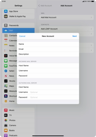 Press Username and key in the username for your email account. Please note that if you're using Vodafone's outgoing server, leave the username field empty.