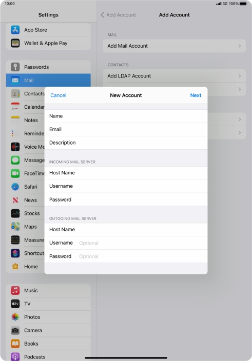 Press Username and key in the username for your email account. Please note that if you're using Vodafone's outgoing server, leave the username field empty.