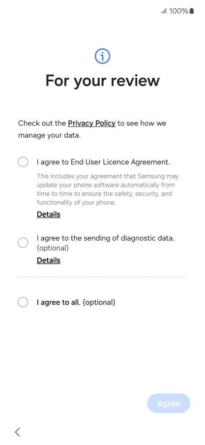 Press the fields next to the required settings to select them.