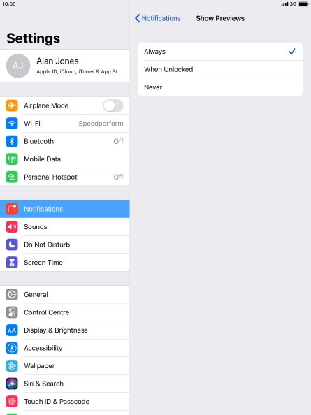 To select notification preview on the lock screen, press Always.