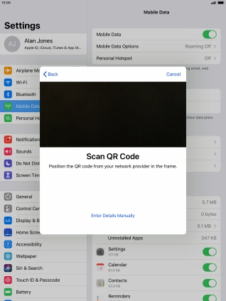 Place the QR code you've received inside the tablet camera frame to scan the code.