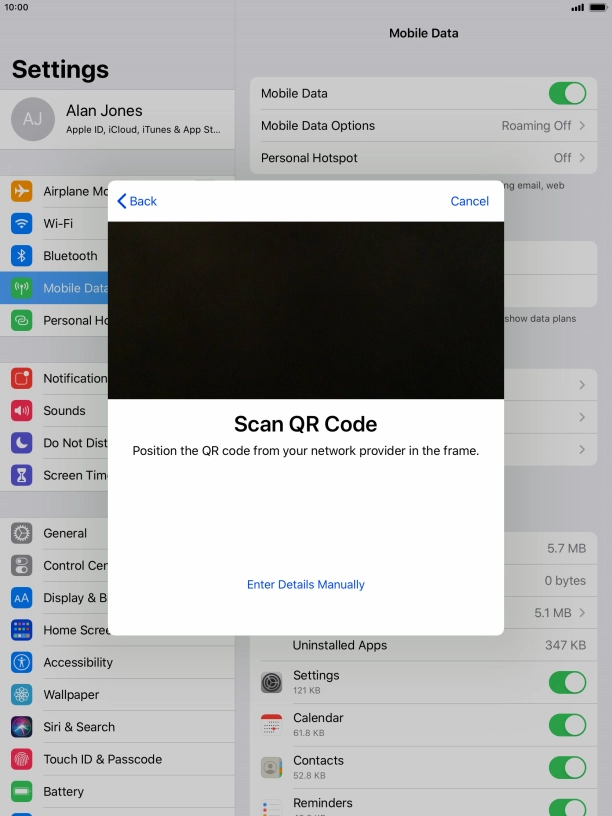 Place the QR code you've received inside the tablet camera frame to scan the code.