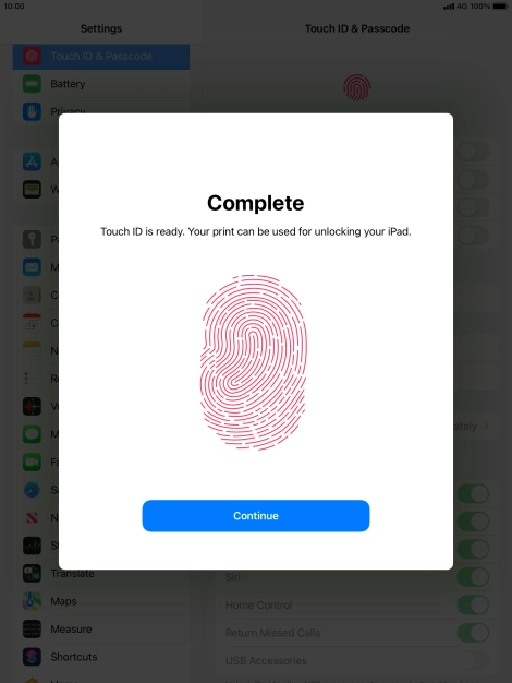 Press Continue. If you haven't previously selected a lock code, key in a code of your own choice twice.