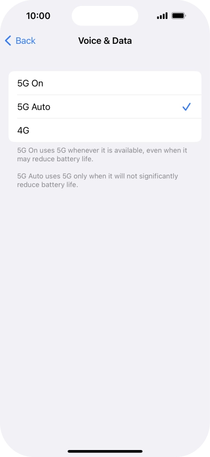 To turn on use of 5G primarily, press 5G On.