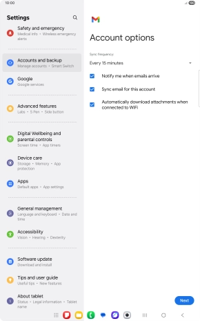 If this screen is displayed, you email account has been recognised and set up automatically. Follow the instructions on the screen to key in more information and finish setting up your tablet.