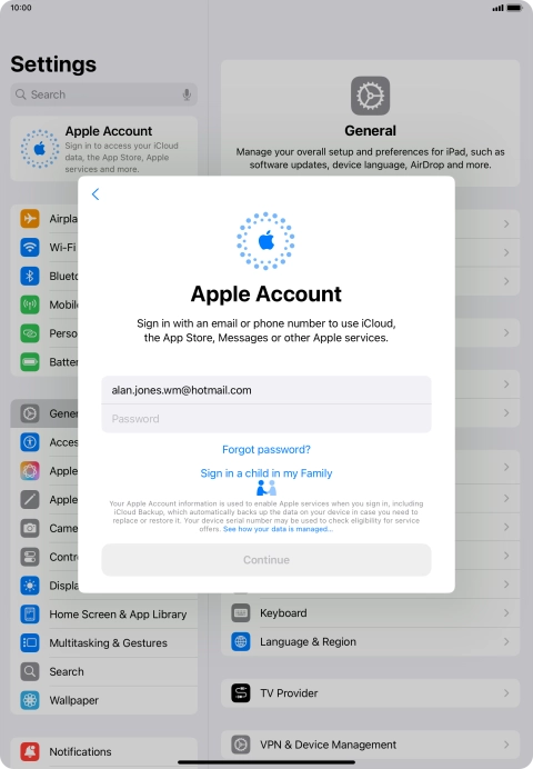 Press Password and key in the password for your Apple ID.