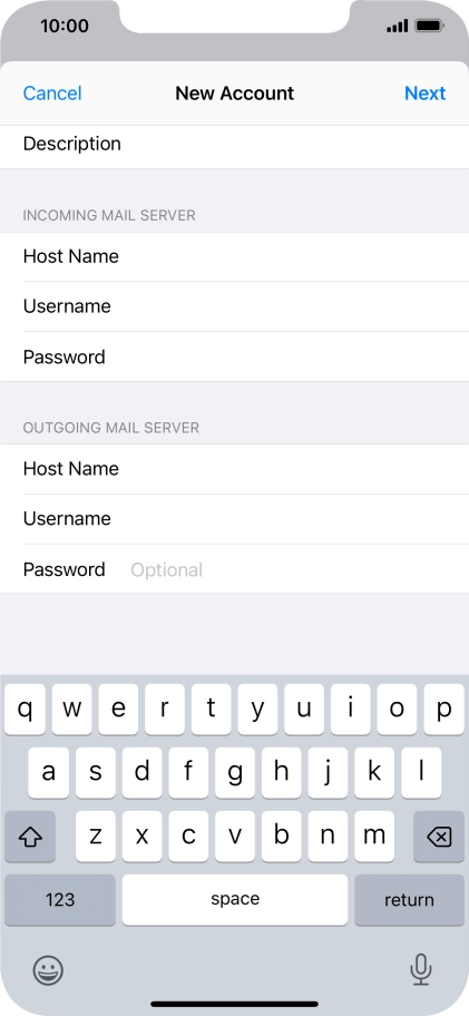 Press Password and key in the password for your email account. Please note that if you're using Vodafone's outgoing server, leave the password field empty.