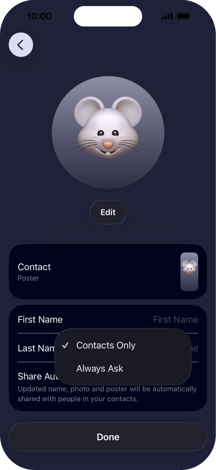 Press the required setting.