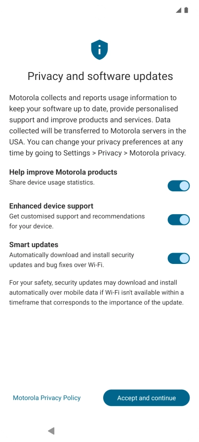 Press the indicators next to the required settings to select them.