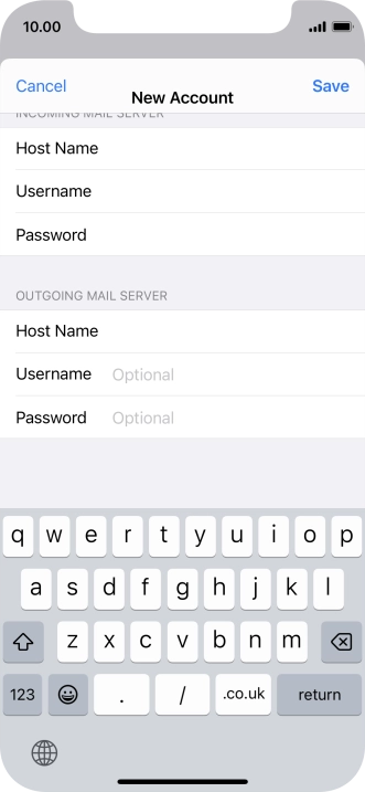 Press Username and key in the username for your email account. Please note that if you're using Vodafone's outgoing server, leave the username field empty.