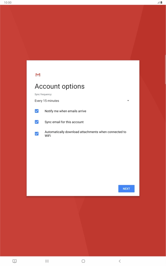 If this screen is displayed, you email account has been recognised and set up automatically. Follow the instructions on the screen to key in more information and finish setting up your tablet.