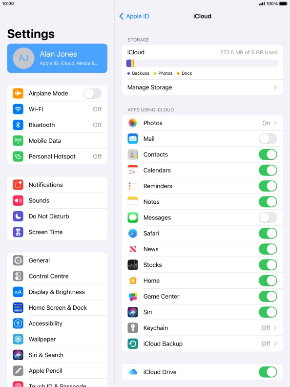Press iCloud Backup.