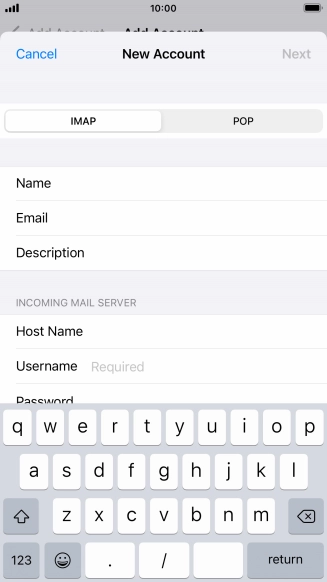 Press Username and key in the username for your email account.
