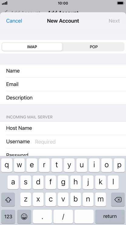 Press Username and key in the username for your email account.