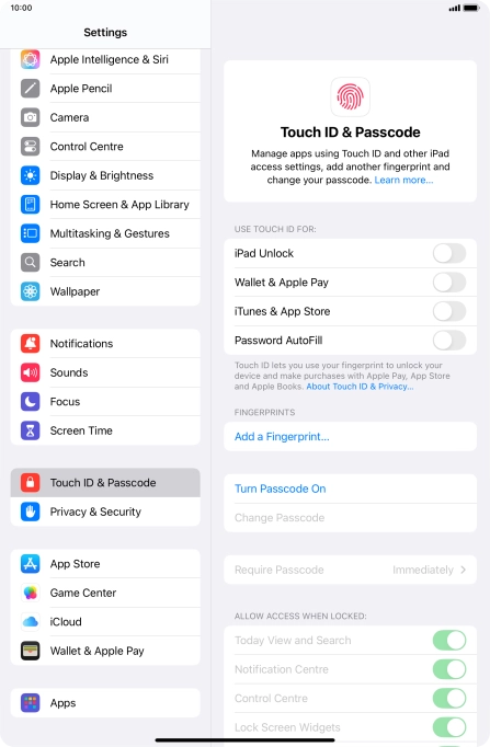 Press Add a Fingerprint... and follow the instructions on the screen to add your fingerprint.