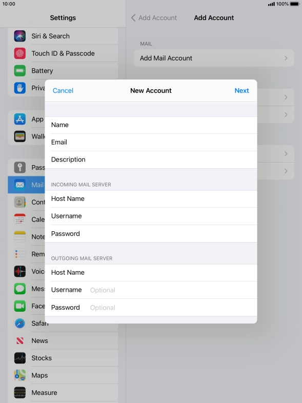 Press Username and key in the username for your email account. Please note that if you're using Vodafone's outgoing server, leave the username field empty.
