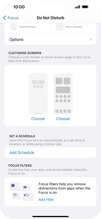 Press Add Schedule and follow the instructions on the screen to select settings for automatic activation of Do Not Disturb.
