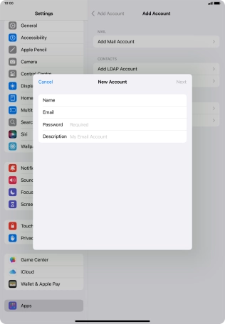 Press Password and key in the password for your email account.