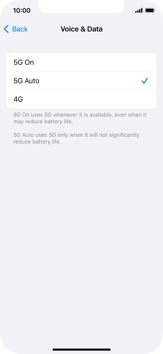 To turn on use of 5G primarily, press 5G On.