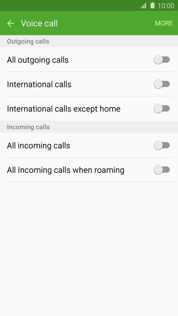 Press the indicator next to the required barring type.