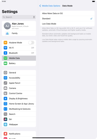 Press the required setting to turn the function on or off.