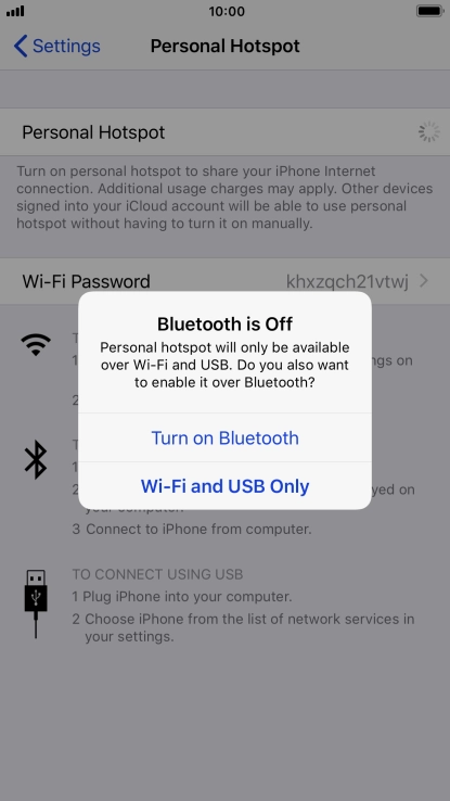 If Wi-Fi is turned on, press Wi-Fi and USB Only.