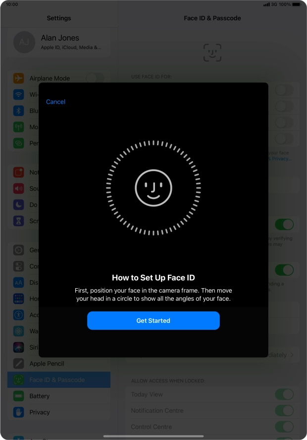 Press Get Started and follow the instructions on the screen to set up Face ID.