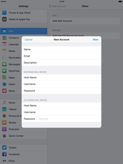 Press Password and key in the password for your email account. Please note that if you're using Vodafone's outgoing server, leave the password field empty.