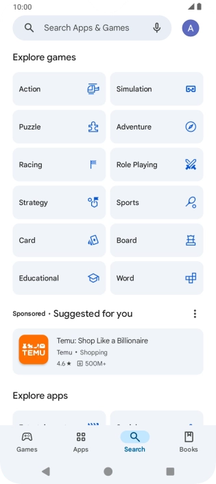 Press the search field.