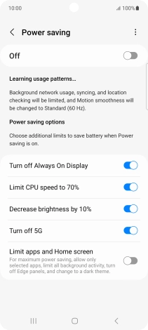 Press the indicators next to the required settings.