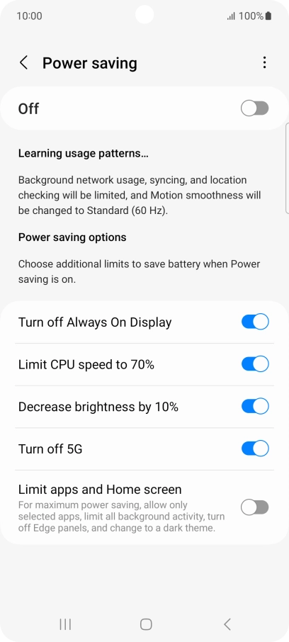 Press the indicators next to the required settings.