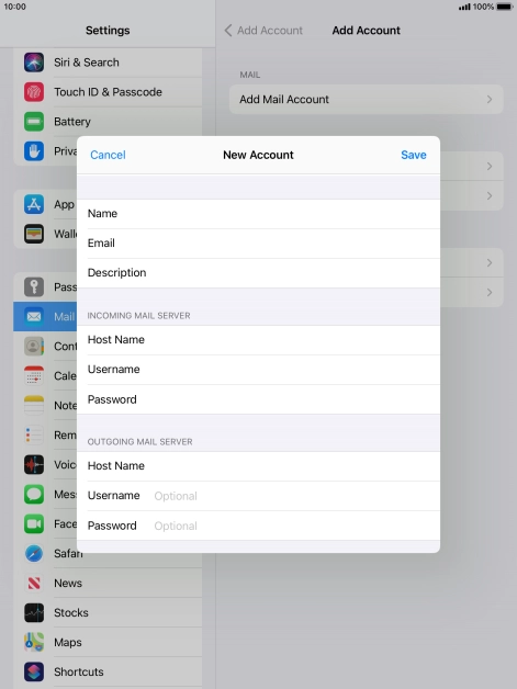 Press Username and key in the username for your email account. Please note that if you're using Vodafone's outgoing server, leave the username field empty.