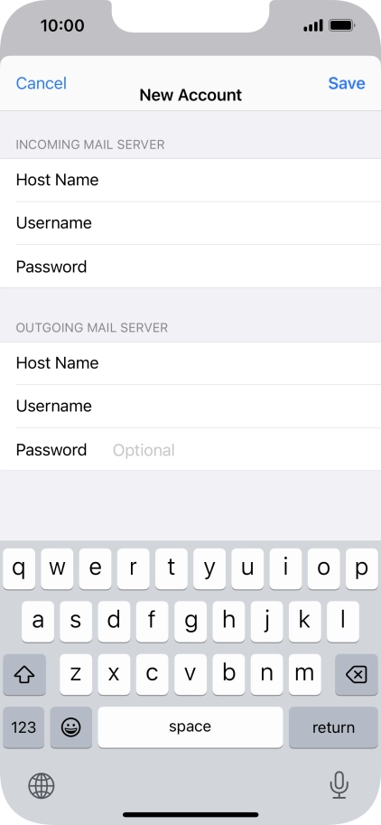 Press Password and key in the password for your email account. Please note that if you're using Vodafone's outgoing server, leave the password field empty.