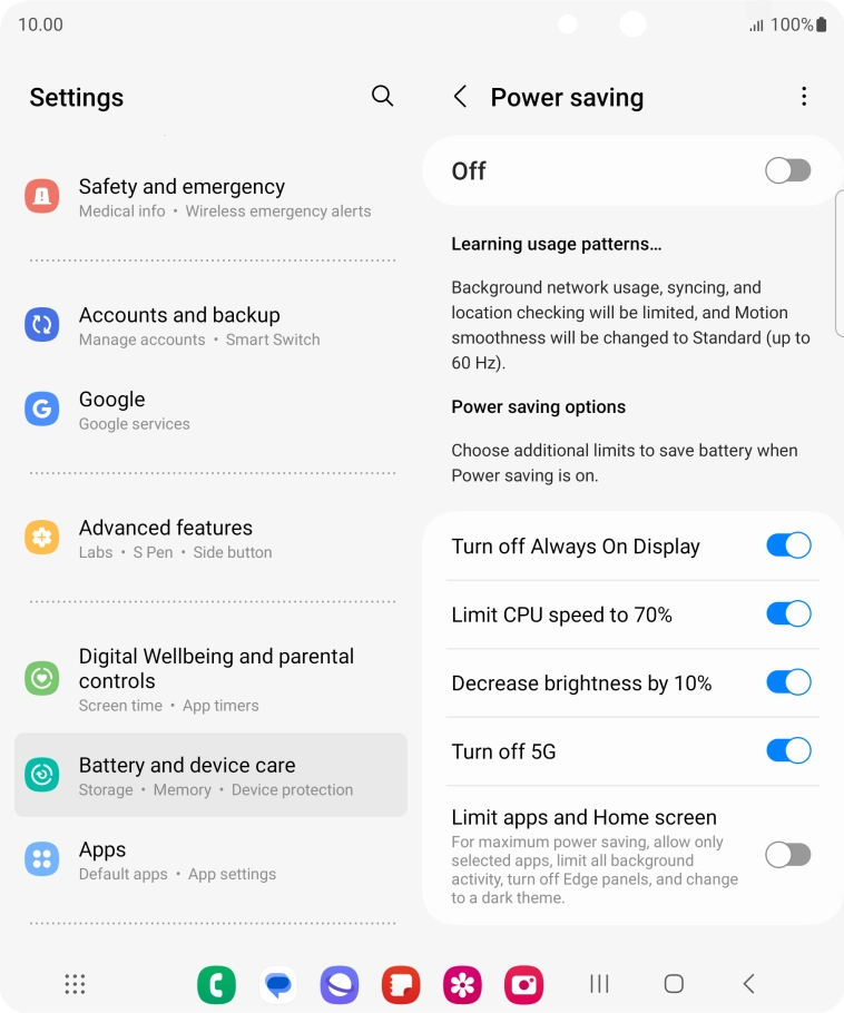 Press the indicators next to the required settings.