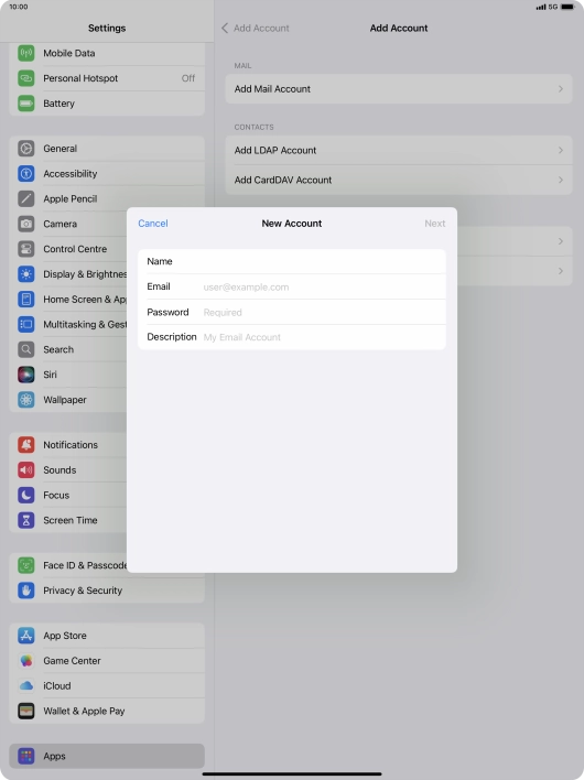 Press Email and key in your email address.