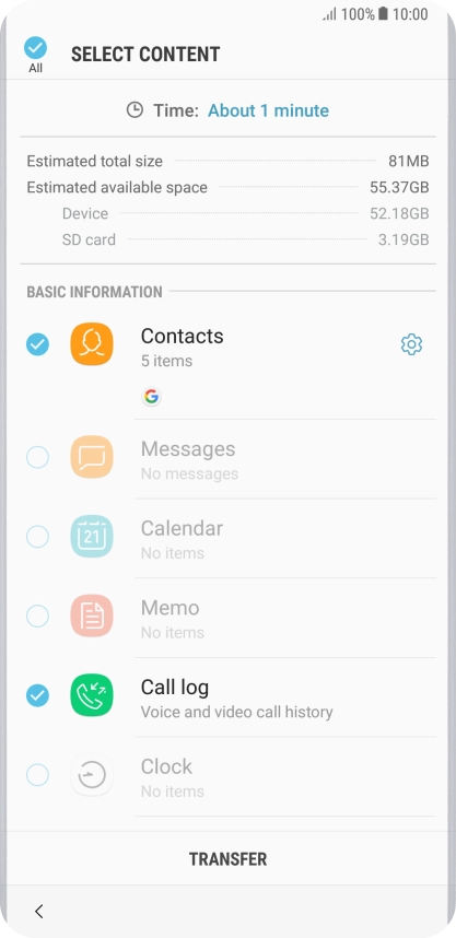 Press the required data types.