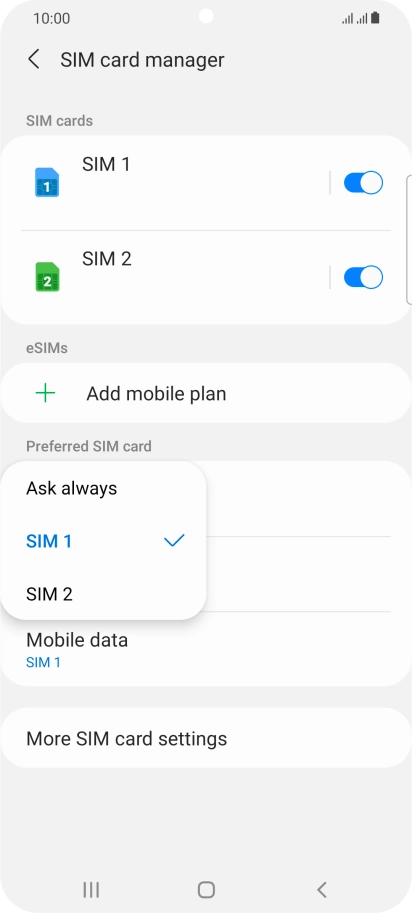 Press the required setting.