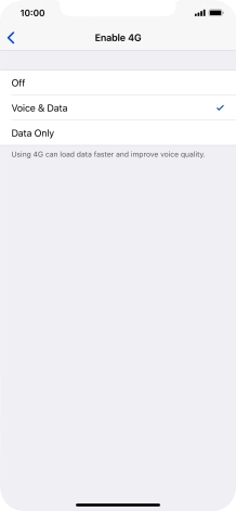 To turn off use of 4G, press Off.